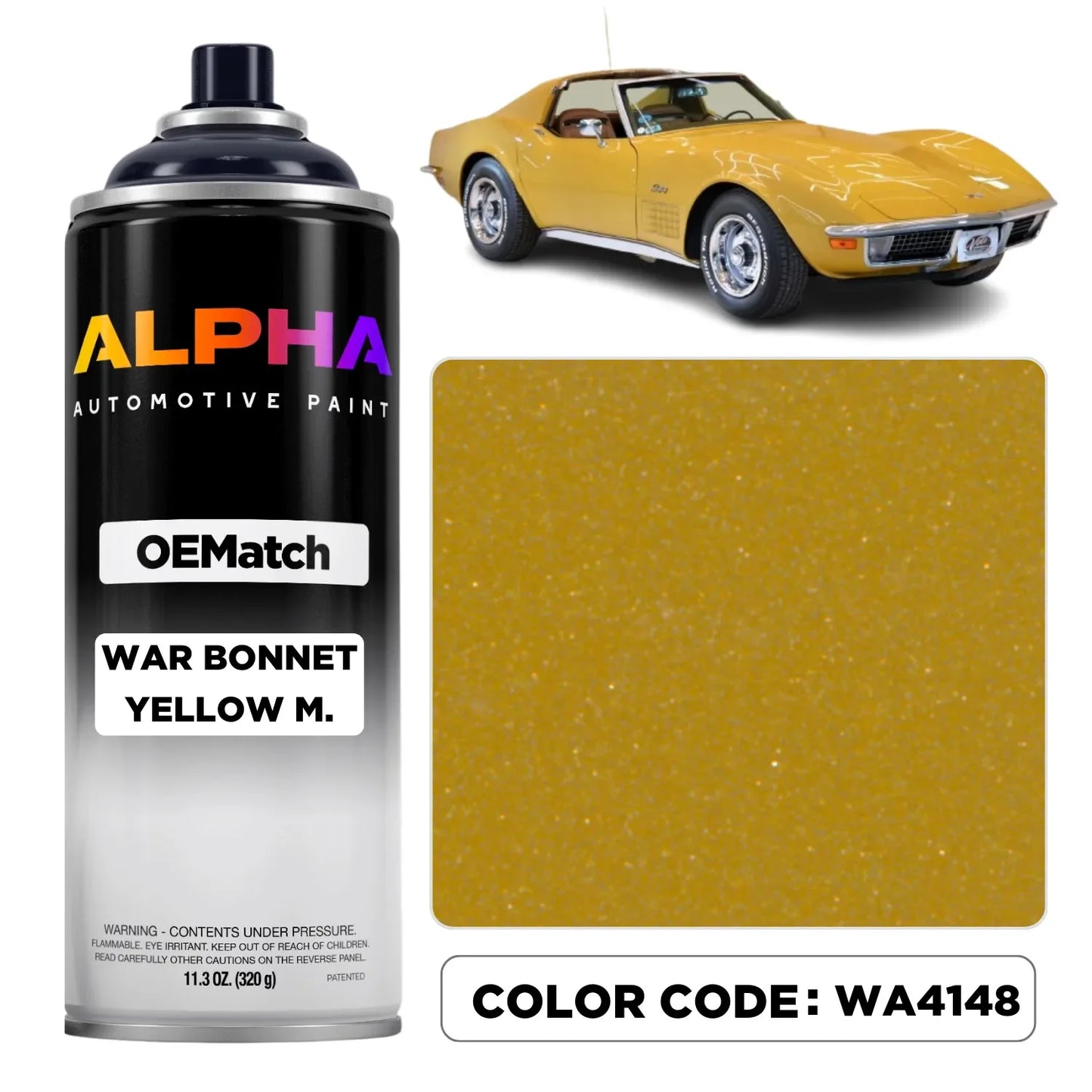 GM War Bonnet Yellow Metallic WA4148 OEM color match spray can