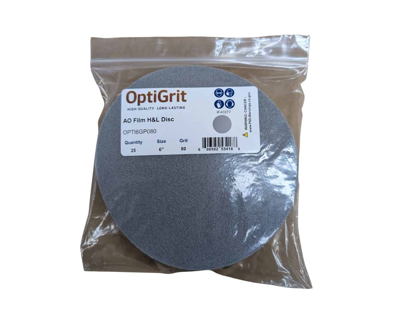 OptiGrit 6" Film Sandpaper Disc P80 - 25/pk