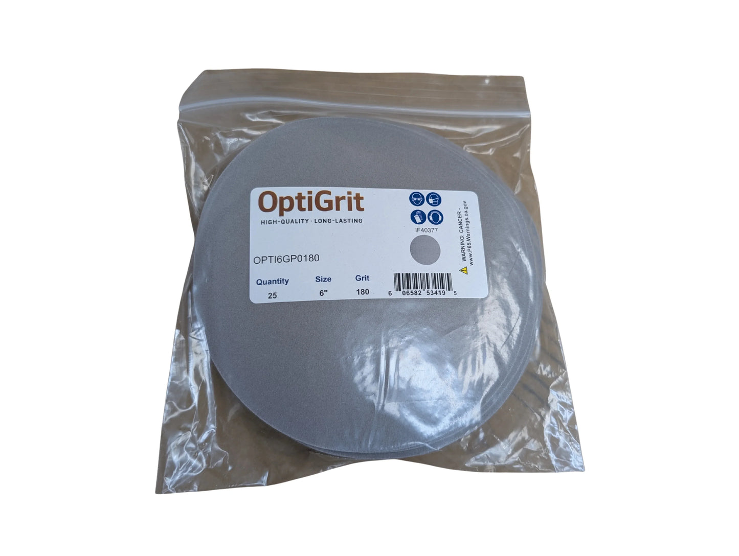 OptiGrit 6"Film Sandpaper Disc P180 - 25/pk
