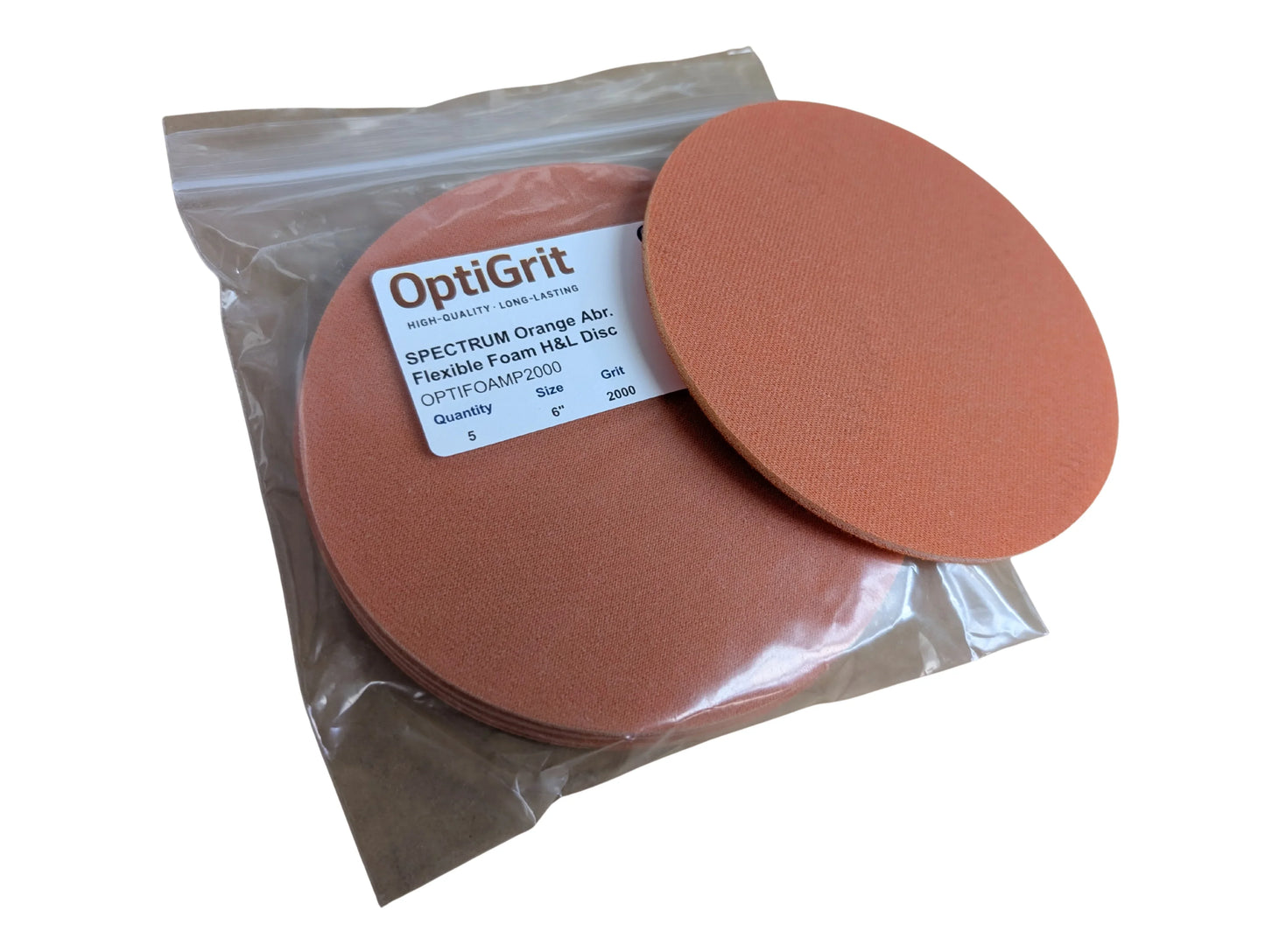 OptiFoam 6" P2000 Orange Flexible Foam H&L Disc - 5 pack
