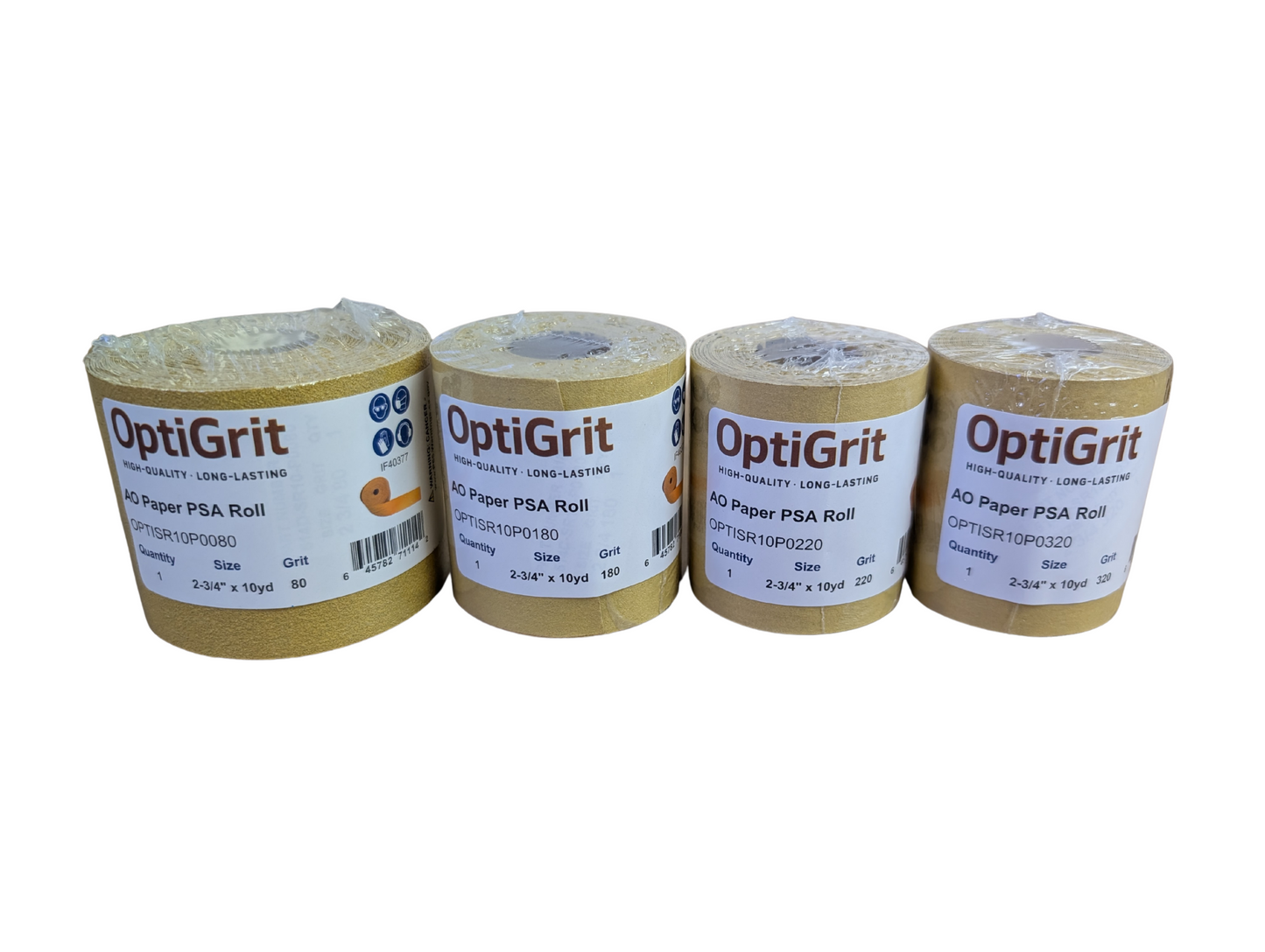 OptiGrit PSA Roll Sandpaper - 180 Grit Aluminum Oxide 2-3/4" x 10 yards