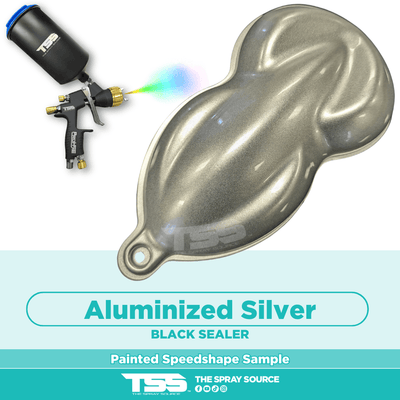 Aluminized Silver Pre-Sprayed Speedshape Paint Sample (Black Ground Coat) - The Spray Source - Alpha Pigments