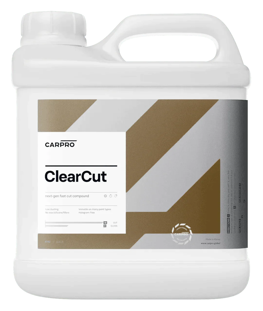 CarPro ClearCut next-gen fast cut compound in 3.2L white container for automotive paint correction