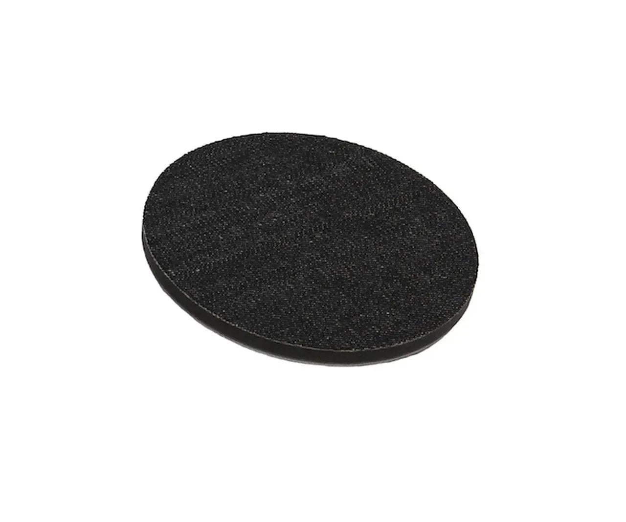 Black round CarPro denim orange peel removal pad with textured surface