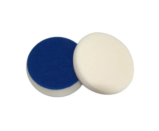 Round car polishing pads with white and blue foam for automotive detailing