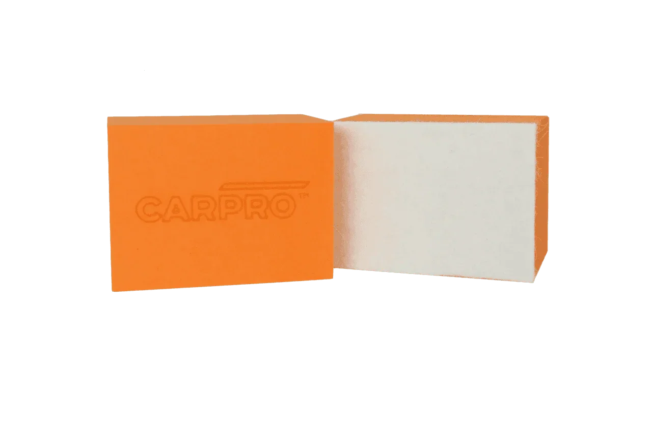 CarPro orange glass rayon hand applicator pad with white soft surface for detailing