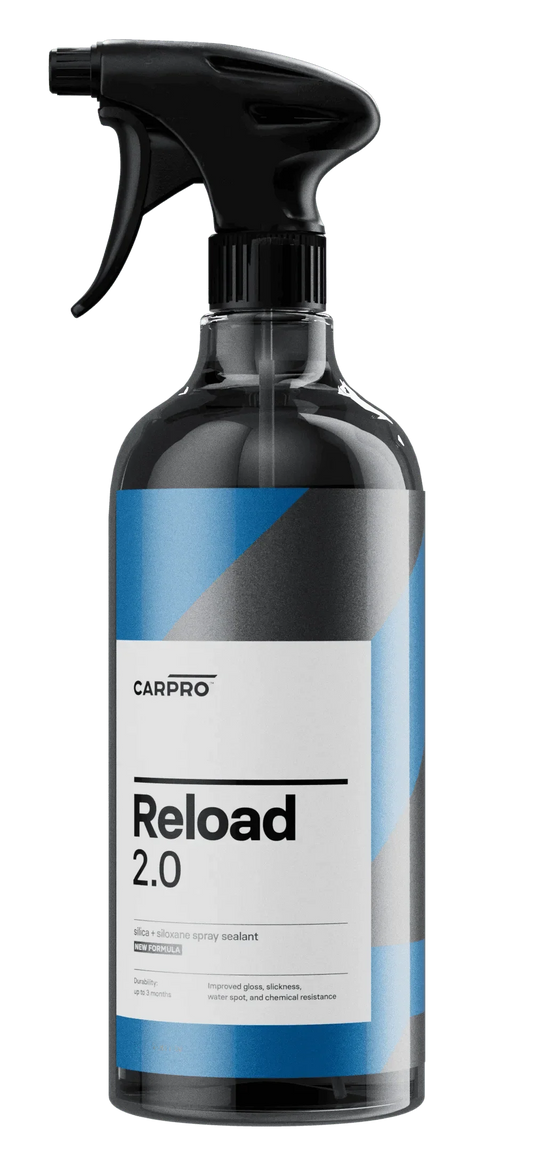 CarPro Reload 2.0 silica siloxane spray sealant bottle with black trigger spray and blue label
