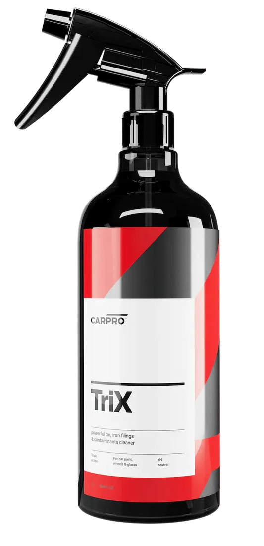 CarPro TriX spray bottle for tar, iron filings, and contaminants cleaner on car paint and wheels