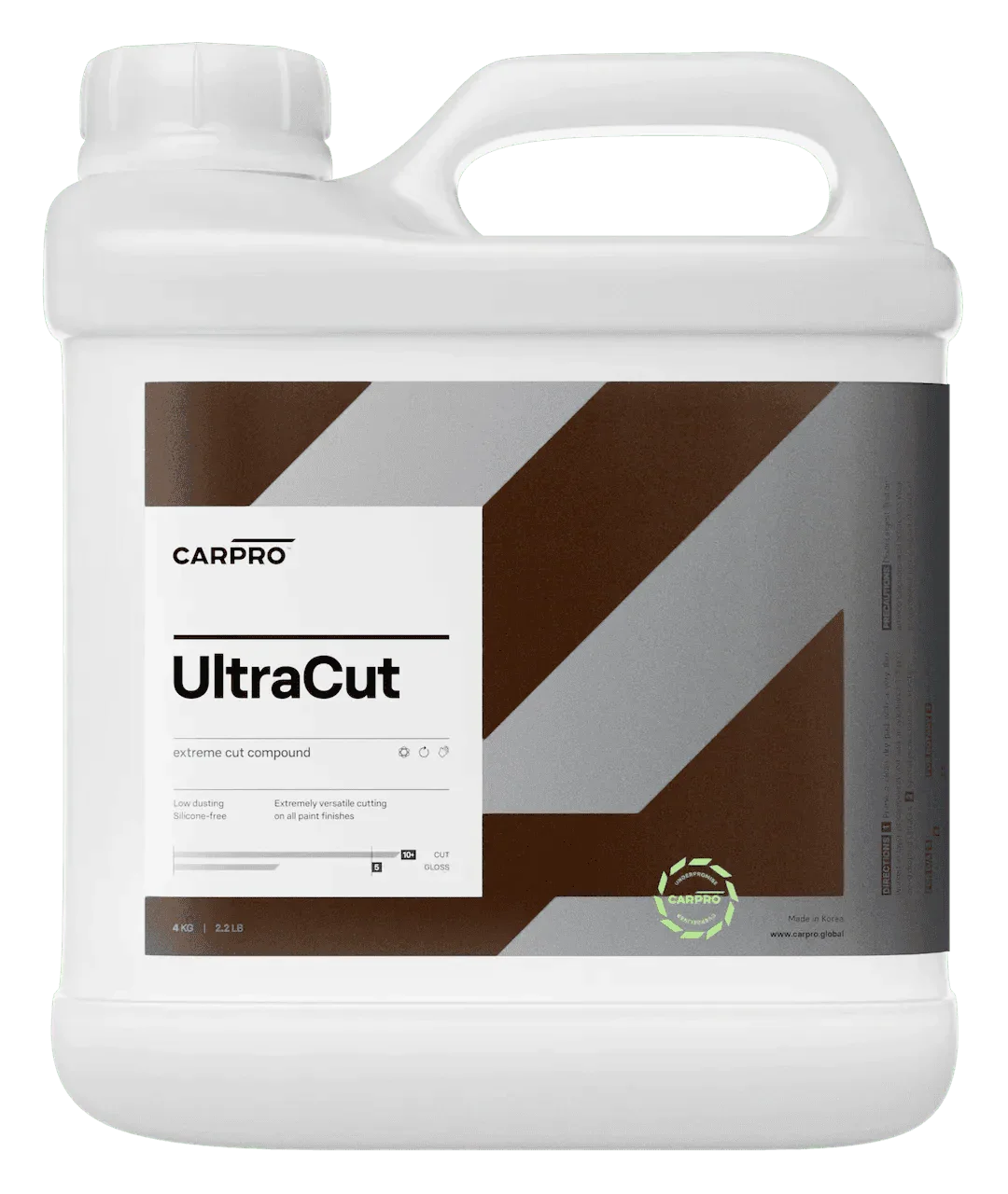 4kg white container of CarPro UltraCut extreme cut compound for versatile paint correction
