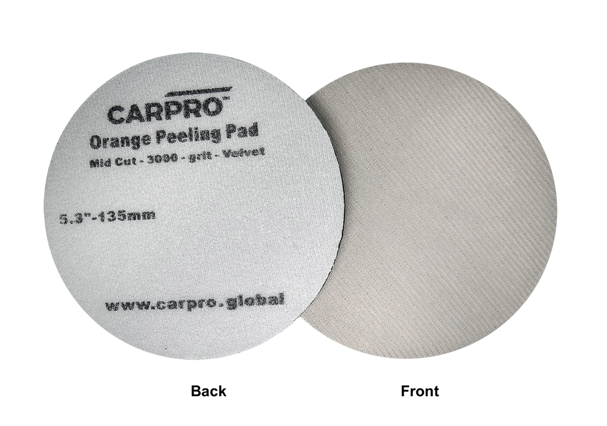 CarPro Orange Peeling Pad 5.3-inch 135mm mid cut 3000 grit velvet polishing pad front and back