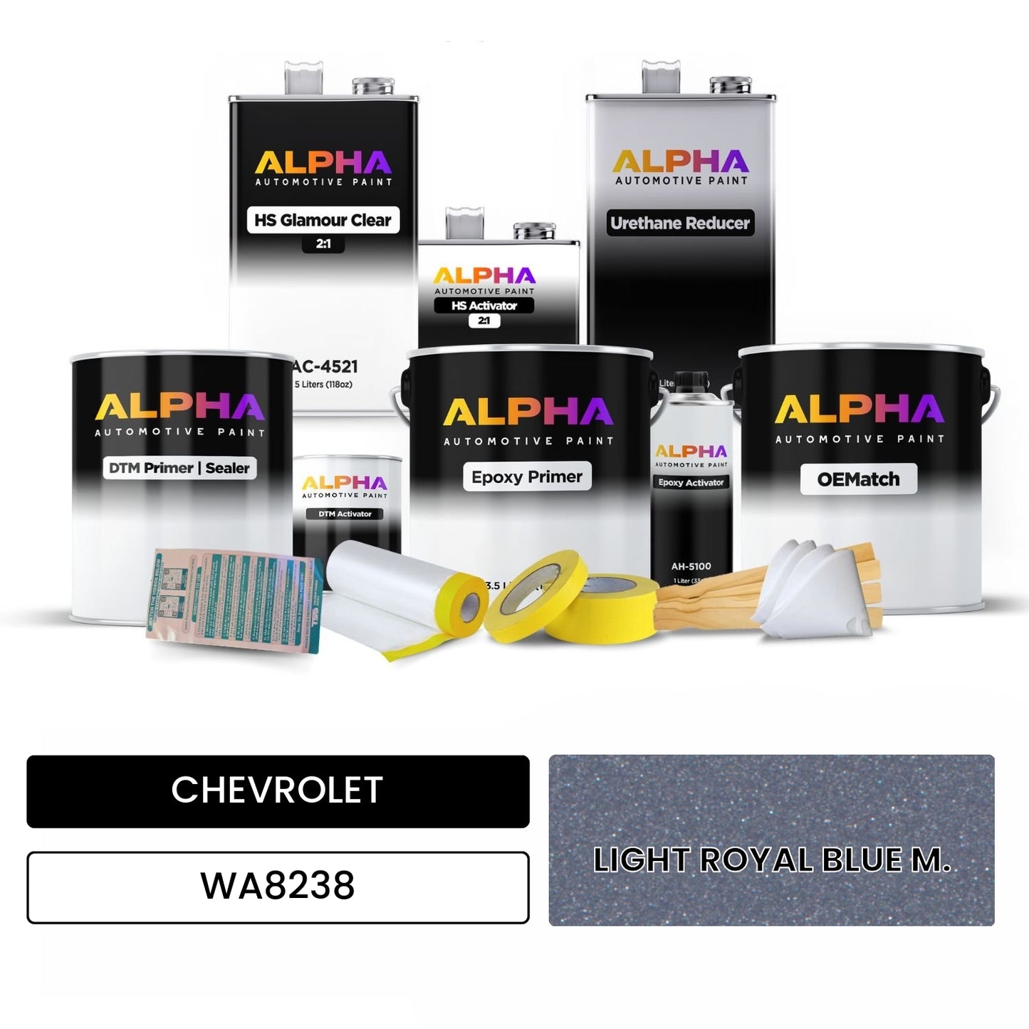 CHEVROLET LIGHT ROYAL BLUE M. WA8238 OEMatch Vehicle Paint Kit