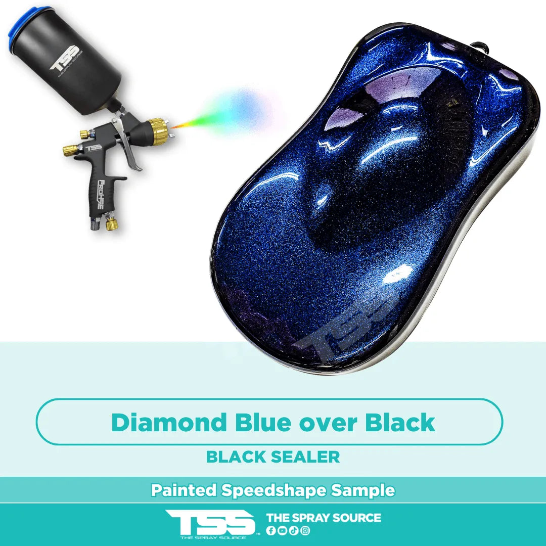 Diamond Blue Pre-Sprayed Speedshape Paint Sample (Black Ground Coat) - The Spray Source - Alpha Pigments