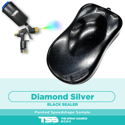 Diamond Silver Pre-Sprayed Speedshape Paint Sample (Black Ground Coat) - The Spray Source - Alpha Pigments