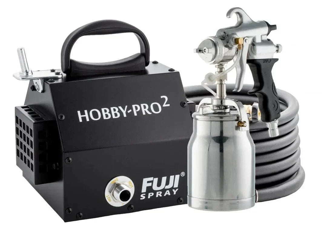 Fuji Spray Hobby-Pro 2 HVLP paint sprayer with black compressor, silver spray gun, and coiled hose