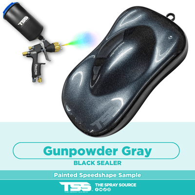 Gunpowder Gray Pre-Sprayed Speedshape Paint Sample (Black Ground Coat) - The Spray Source - Alpha Pigments