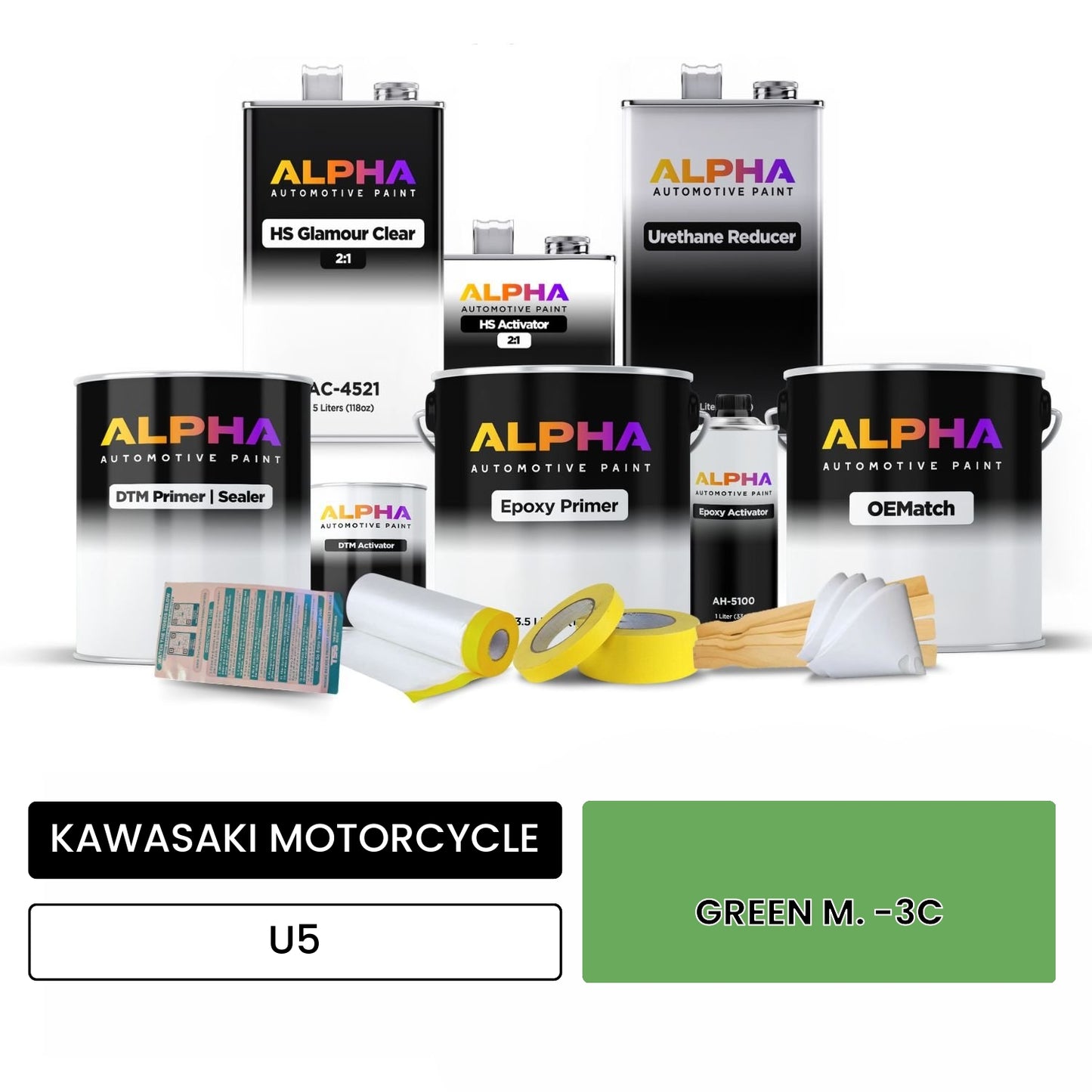 KAWASAKI MOTORCYCLE GREEN M. -3C U5 OEMatch Vehicle Paint Kit