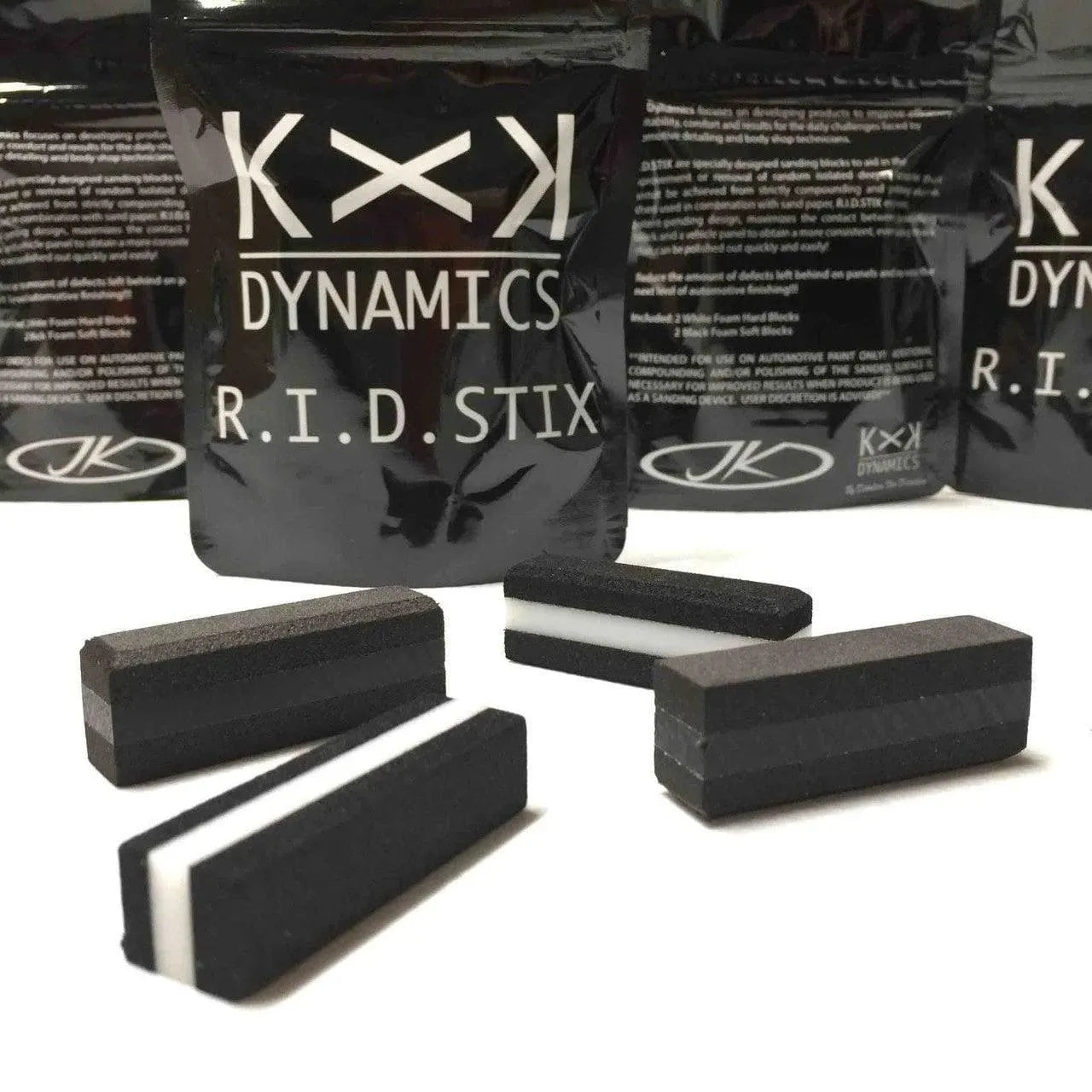 KXK Dynamics R.I.D. Stix automotive paint correction blocks and black packaging