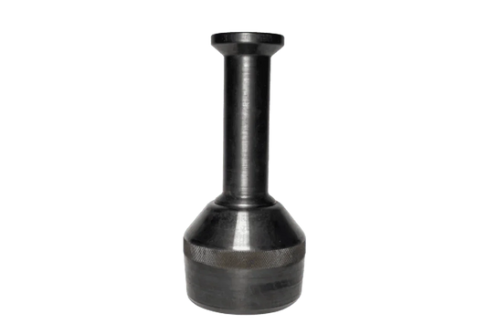 black metal handle tool with knurled grip and flared top, isolated on transparent background