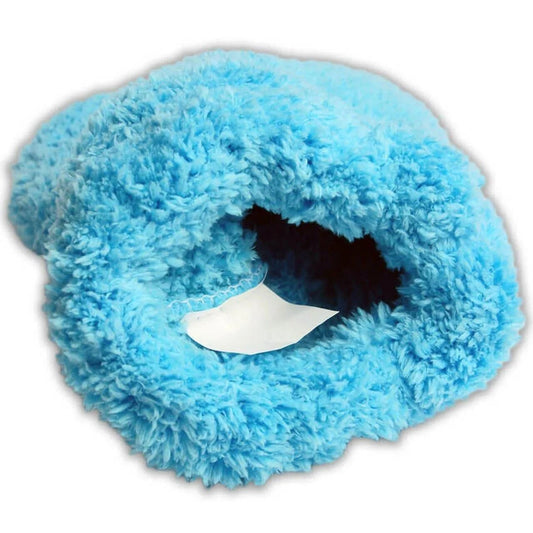 Blue microfiber car wash mitt with soft, fluffy texture for cleaning vehicles