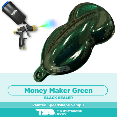 Money Maker Green Pre-Sprayed Speedshape Paint Sample (Black Ground Coat) - The Spray Source - Alpha Pigments