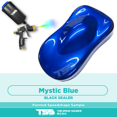 Mystic Blue Pre-Sprayed Speedshape Paint Sample (Black Ground Coat) - The Spray Source - Alpha Pigments