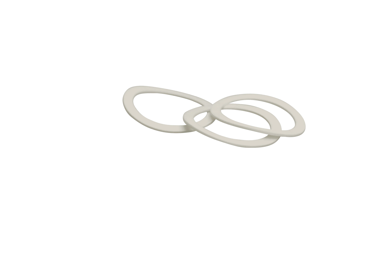 Three white Ecotse cup gaskets on black background for spray equipment