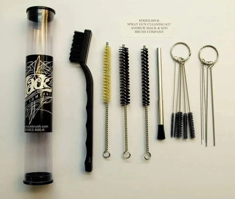 Series 600-K spray gun cleaning kit with brushes and nylon cleaning tools laid out on white background