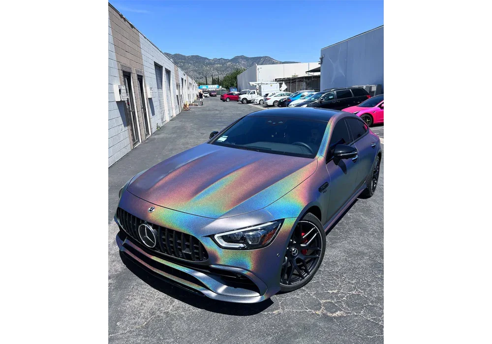 Silver Holographic Pearl Over Pitch Black Dip on a Mercedes Amg Gt43 — Optimum Motorsports Coating: DipYourCar’s Proline Pigments needed for this look: Color Match