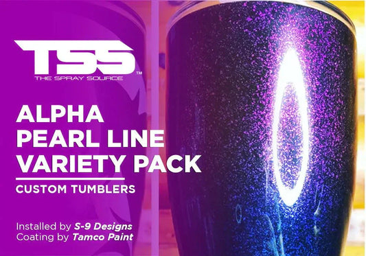 Alpha Pearl Line variety pack custom tumblers with purple pearl coating by Tamco Paint