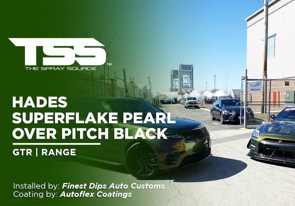 HADES SUPERFLAKE PEARL OVER PITCH BLACK | AUTOFLEX COATINGS | PEELABLE PAINT | GTR | RANGE - The Spray Source