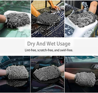 WASH&WHIPS Chenille Premium Scratch-Free Microfiber Lint-Free Blue Wash Mitt 8" x 10"in & Black Pitstop Particle Interceptor