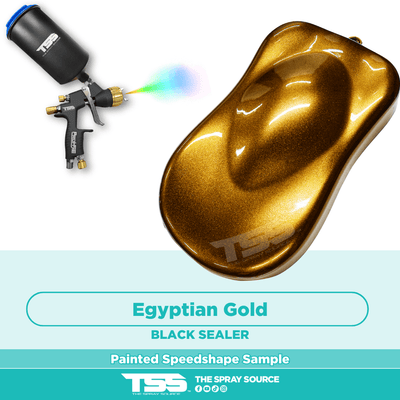 Alpha Egyptian Gold Pre-Sprayed Speedshape Paint Sample (Black Ground Coat) - The Spray Source - Alpha Pigments
