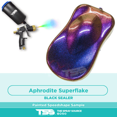 Aphrodite SuperFlake Pre-Sprayed Speedshape Paint Sample (Black Ground Coat) - The Spray Source - Alpha Pigments