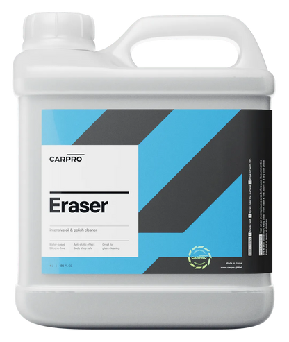 CarPro Eraser intensive oil and polish cleaner in 4L white plastic container with blue and black label