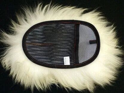 CarPro Merino wool wash mitt with black mesh backing on black background