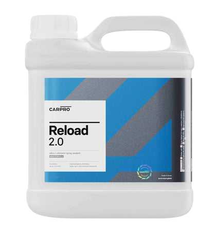 CarPro Reload 2.0 silica and siloxane spray sealant container with blue and gray label