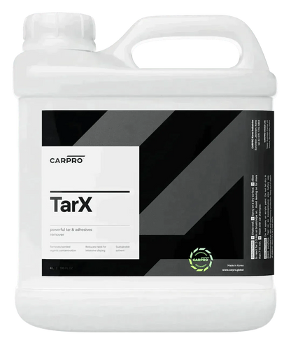 CarPro TarX 4L tar and adhesive remover container with black and white label