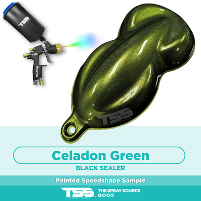 Celadon Green Pre-Sprayed Speedshape Paint Sample (Black Ground Coat) - The Spray Source - Alpha Pigments