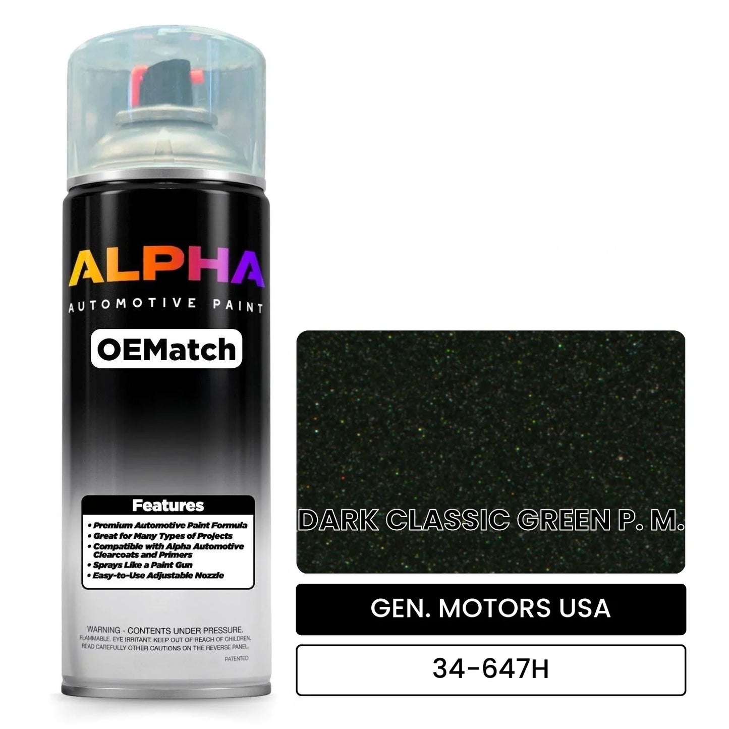 GEN. MOTORS USA DARK CLASSIC GREEN P. M. 34-647H OEMatch Spraycan