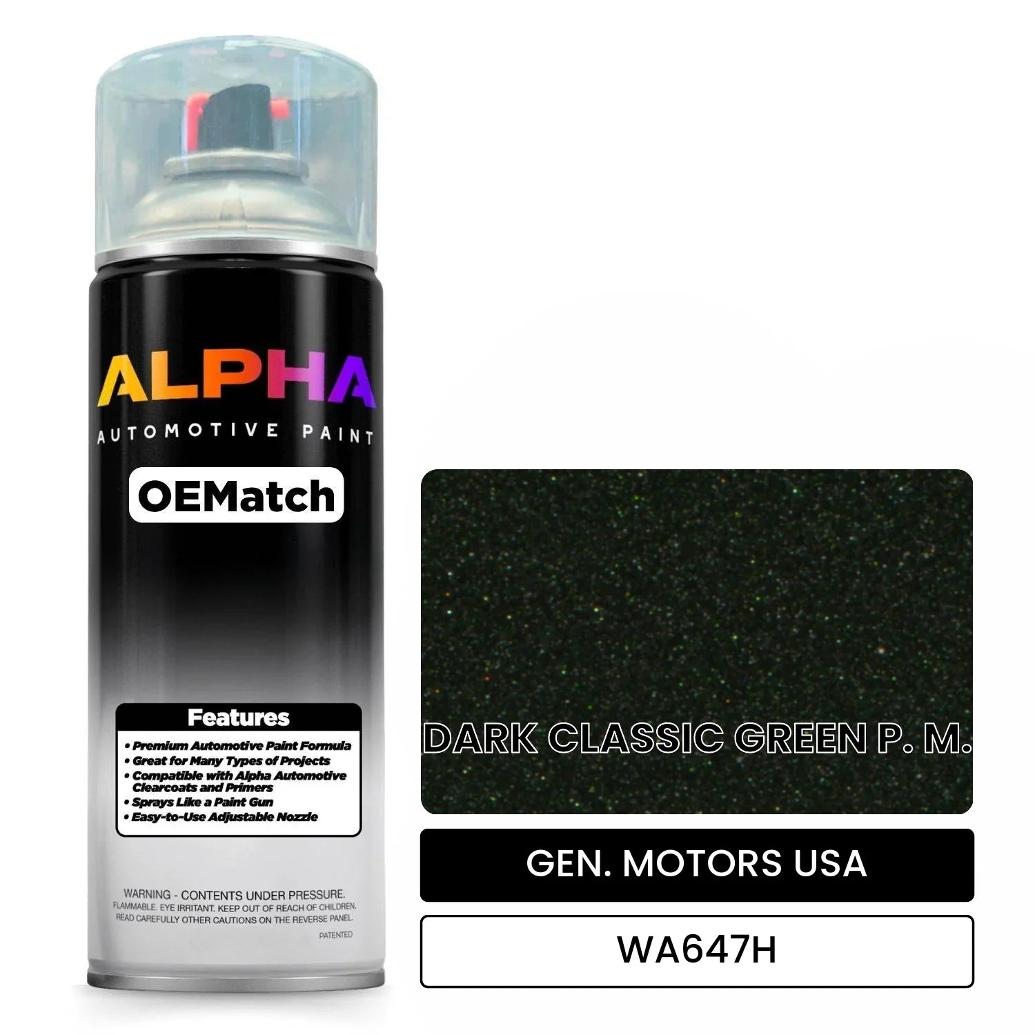 GEN. MOTORS USA DARK CLASSIC GREEN P. M. WA647H OEMatch Spraycan