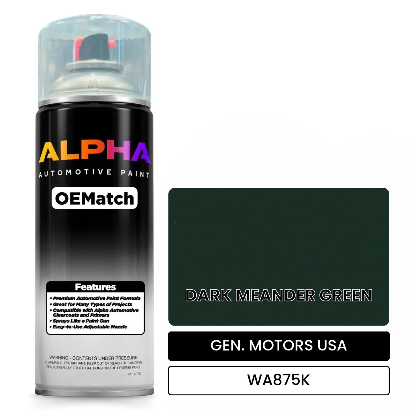 GEN. MOTORS USA DARK MEANDER GREEN WA875K OEMatch Spraycan