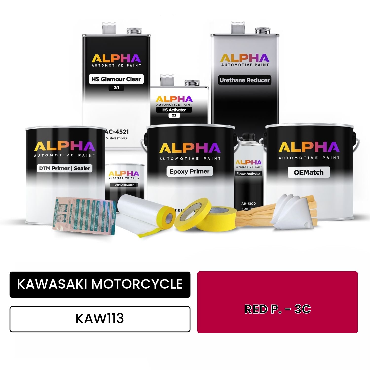 KAWASAKI MOTORCYCLE RED P. - 3C KAW113 OEMatch Vehicle Paint Kit