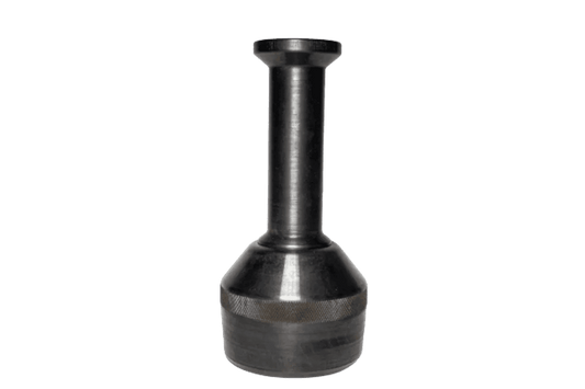 black metal handle tool with knurled grip and flared top, isolated on transparent background