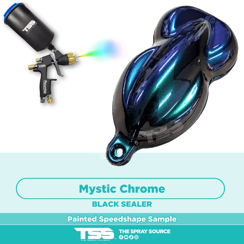 Mystic Chrome Alpha Custom Pre-Sprayed Speedshape Paint Sample (Black Ground Coat) - The Spray Source - Alpha Pigments