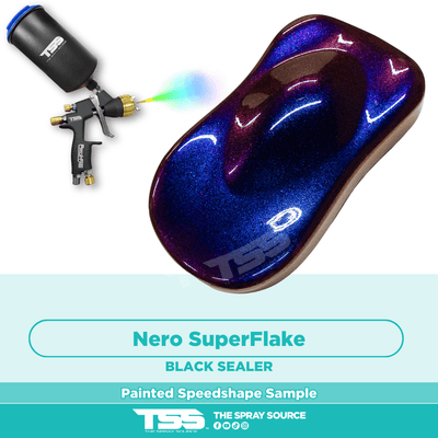 Nero SuperFlake Pre-Sprayed Speedshape Paint Sample (Black Ground Coat) - The Spray Source - Alpha Pigments