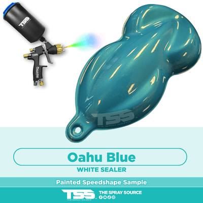 Oahu Blue Pre-Sprayed Speedshape Paint Sample (White Ground Coat) - The Spray Source - Alpha Pigments