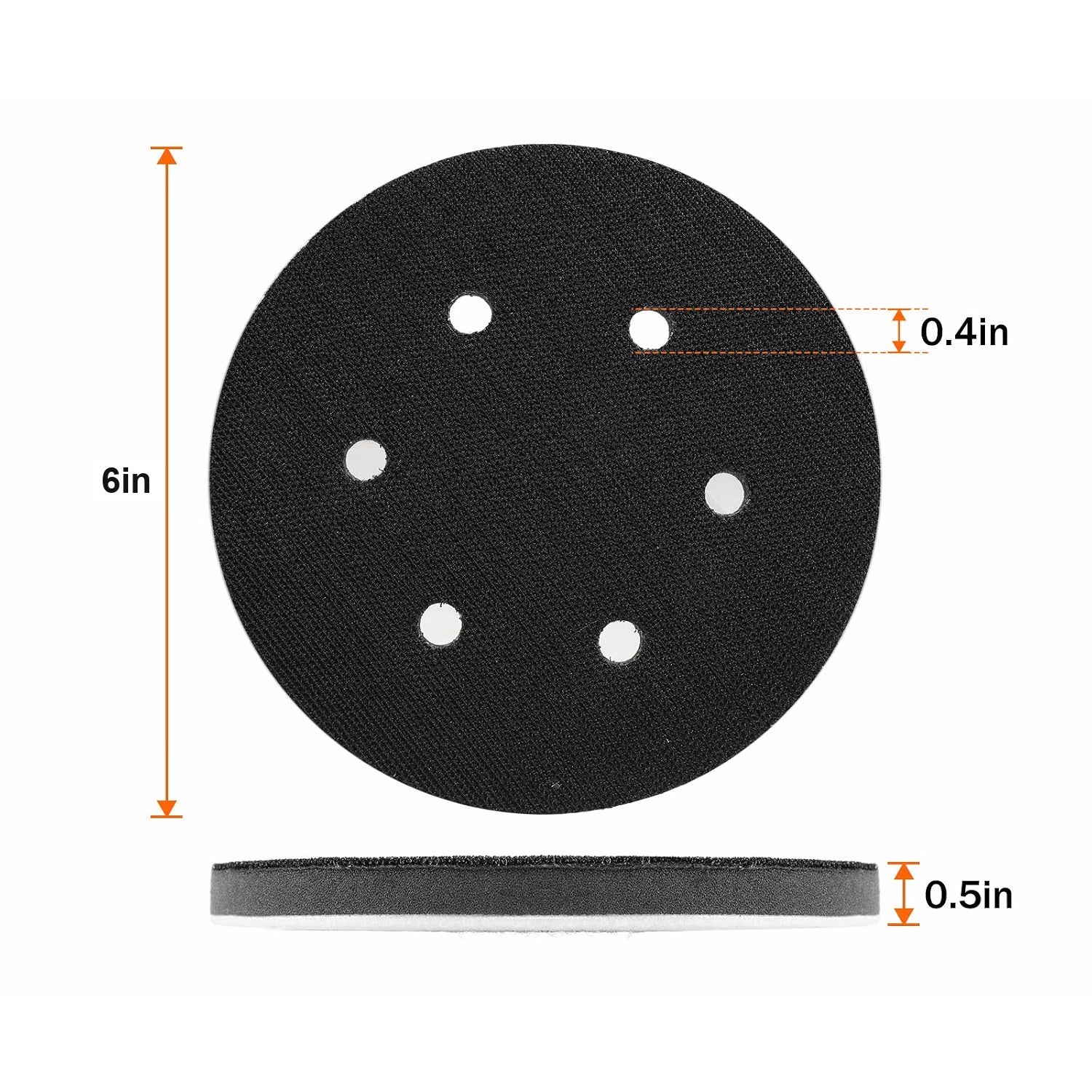 OptiGrit 6" interface pad dimensions: 6 inch diameter, 1/2 inch thick, 6 holes