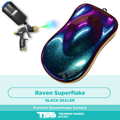 Raven Superflake Pre-Sprayed Speedshape Paint Sample (Black Ground Coat) - The Spray Source - Alpha Pigments