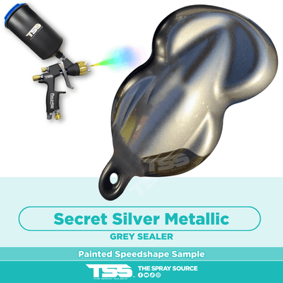 Secret Silver Metallic Pre-Sprayed Speedshape Paint Sample (Grey Ground Coat) - The Spray Source - Tamco Paint