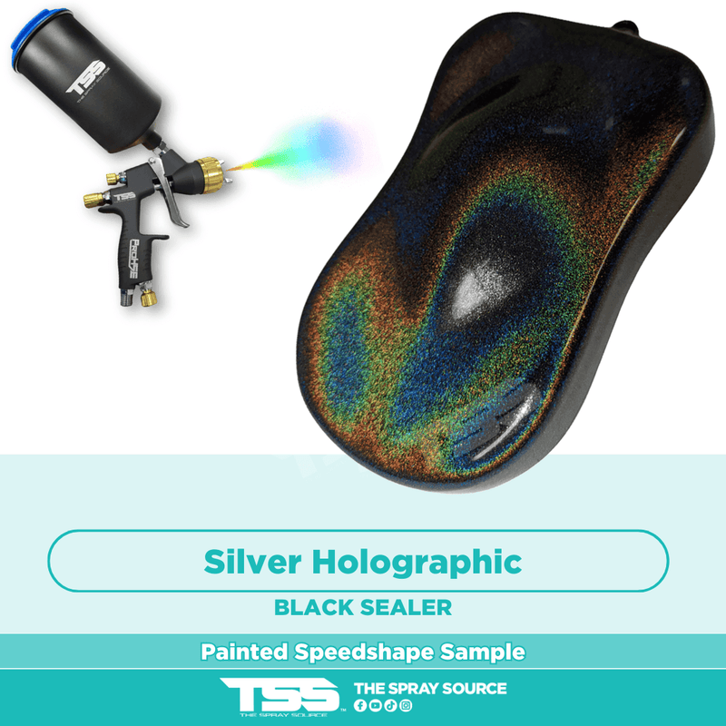 Silver Holographic Pre-Sprayed Speedshape Paint Sample (Black Ground Coat) - The Spray Source - Alpha Pigments